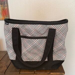Lands' End Black, White & Red Plaid Canvas Tote